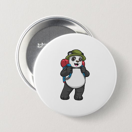 Badge Rond 7,6 Cm Panda comme randonneur avec sac à dos (Devant & derrière)