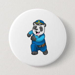 Badge Rond 7,6 Cm Panda en tant qu'officier de police avec casquette