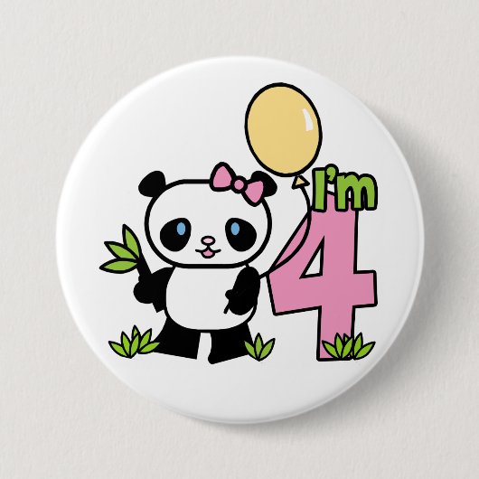 Badge Rond 7,6 Cm Panda Girl 4e anniversaire (Devant)