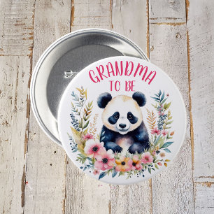 Badge Rond 7,6 Cm Panda Ours en Fleurs Baby shower Grand-mère à être