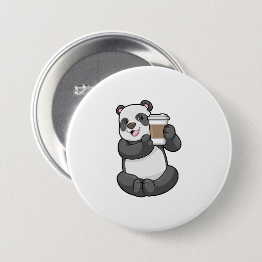 Badge Rond 7,6 Cm Panda with Coffee to go (Devant & derrière)