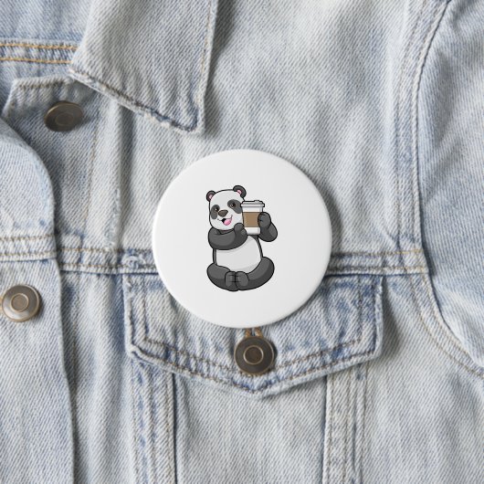 Badge Rond 7,6 Cm Panda with Coffee to go (En situation)