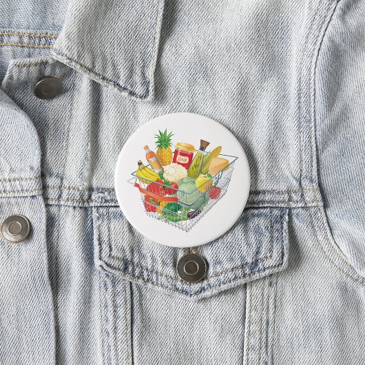 Badge Rond 7,6 Cm Panier de courses du supermarché