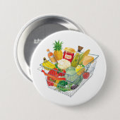 Badge Rond 7,6 Cm Panier de courses du supermarché (Devant & derrière)