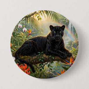 Badge Rond 7,6 Cm Panthère noire Fleurs de la jungle du Kenya Cascad