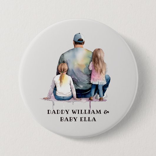 Badge Rond 7,6 Cm Papa et filles personnalisées (9) (Devant)