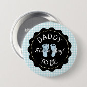 Badge Rond 7,6 Cm Papa sera bleu En vichy bouton Baby shower (Devant & derrière)