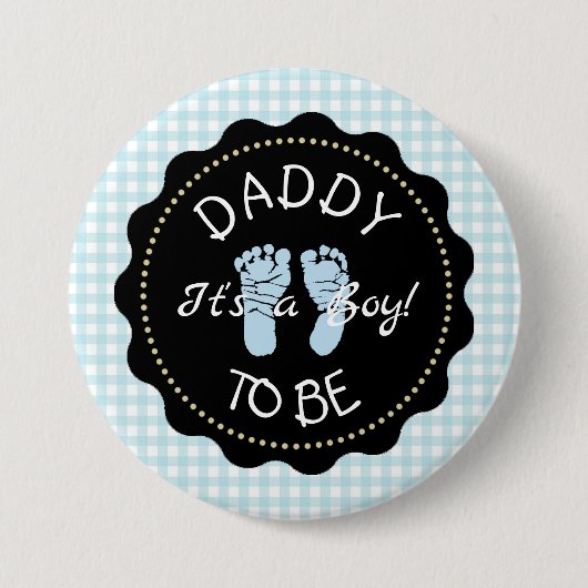 Badge Rond 7,6 Cm Papa sera bleu En vichy bouton Baby shower (Devant)