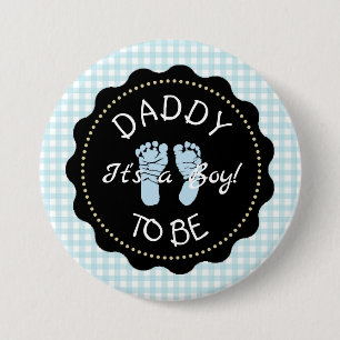 Badge Rond 7,6 Cm Papa sera bleu En vichy bouton Baby shower