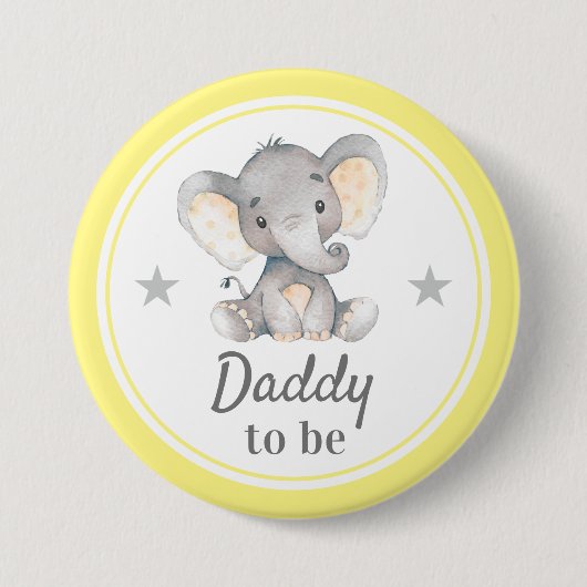 Badge Rond 7,6 Cm Papa sera nouveau papa Baby shower d'éléphant jaun (Devant)