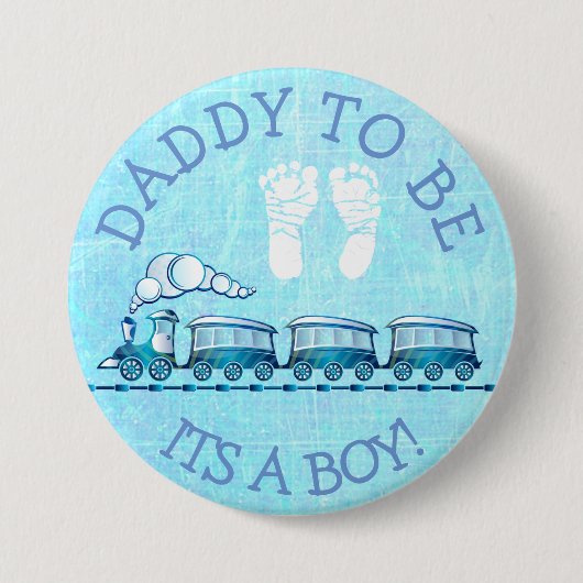 Badge Rond 7,6 Cm Papa to be, Bouton Baby shower du train bleu (Devant)