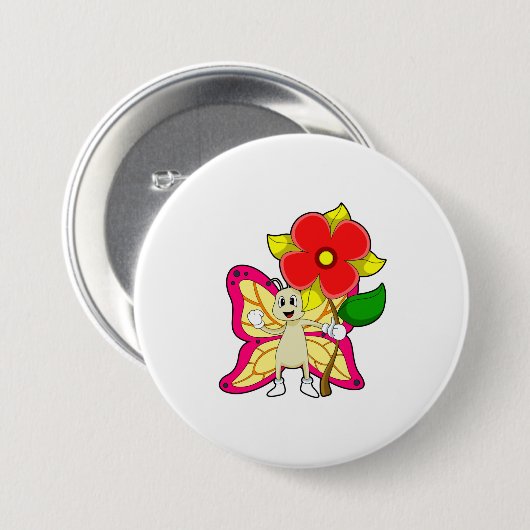 Badge Rond 7,6 Cm Papillon à fleurs (Devant & derrière)