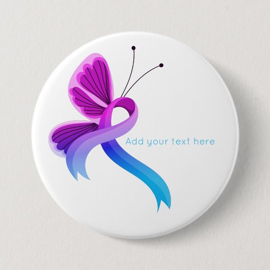 Badge Rond 7,6 Cm Papillon à ruban de sensibilisation rose et bleu c (Devant)
