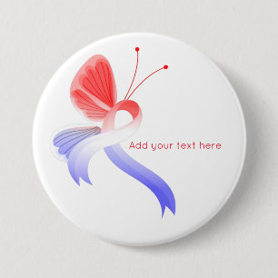 Badge Rond 7,6 Cm Papillon à ruban de sensibilisation rouge, blanc e