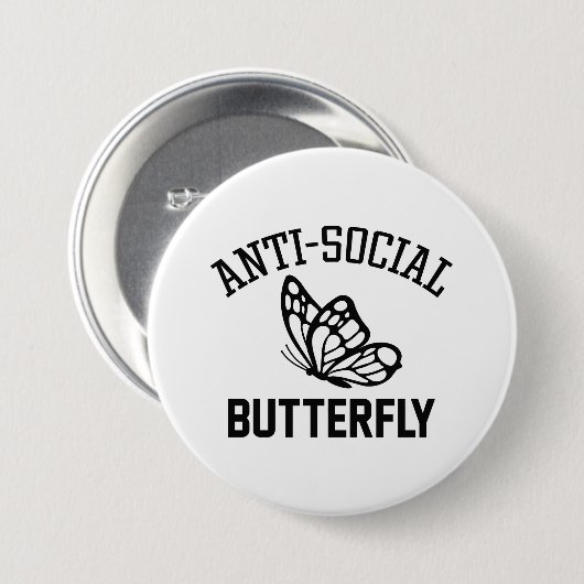 Badge Rond 7,6 Cm Papillon anti-social (Devant & derrière)