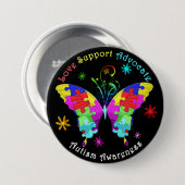 Badge Rond 7,6 Cm Papillon autiste (Devant & derrière)