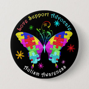 Badge Rond 7,6 Cm Papillon autiste