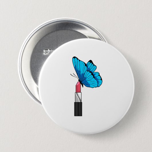 Badge Rond 7,6 Cm Papillon avec bâton à lèvres (Devant & derrière)