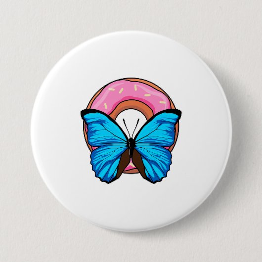 Badge Rond 7,6 Cm Papillon avec Donut (Devant)
