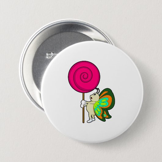 Badge Rond 7,6 Cm Papillon avec Lollipop (Devant & derrière)