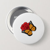 Badge Rond 7,6 Cm Papillon avec Rose (Devant & derrière)