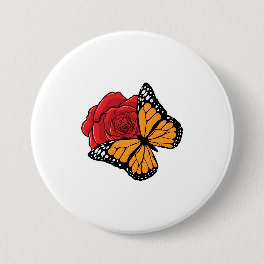 Badge Rond 7,6 Cm Papillon avec Rose (Devant)