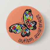 Badge Rond 7,6 Cm Papillon de puzzle de sensibilisation sur (Devant)