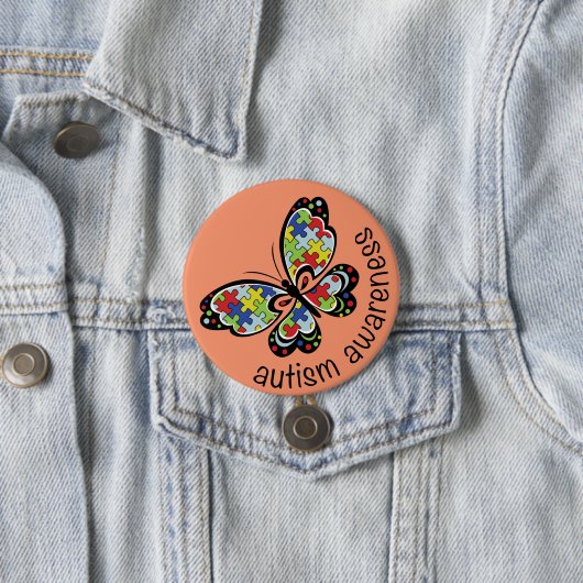 Badge Rond 7,6 Cm Papillon de puzzle de sensibilisation sur (En situation)