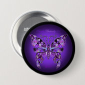 Badge Rond 7,6 Cm Papillon violet 31 Bouton (Devant & derrière)