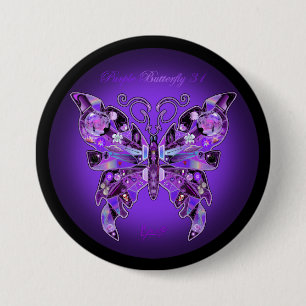 Badge Rond 7,6 Cm Papillon violet 31 Bouton