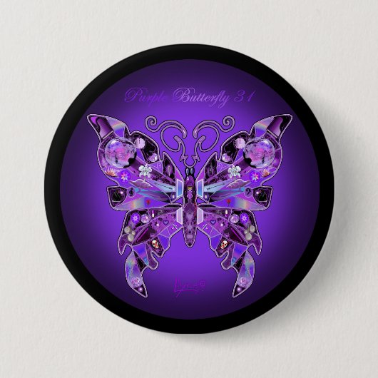 Badge Rond 7,6 Cm Papillon violet 31 Bouton (Devant)