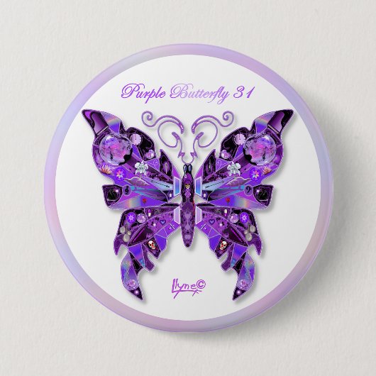 Badge Rond 7,6 Cm Papillon violet 31 Bouton (Devant)
