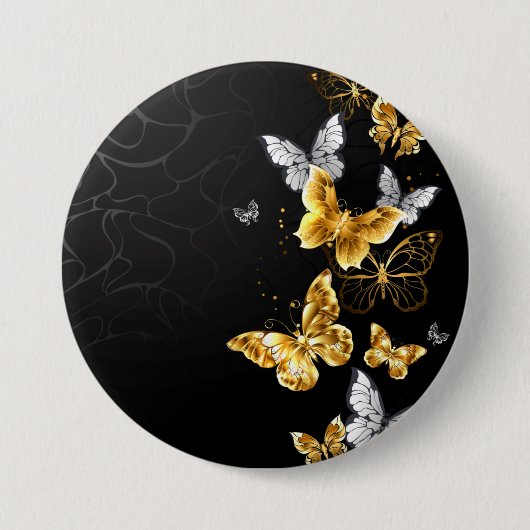 Badge Rond 7,6 Cm Papillons dorés et blancs (Devant)