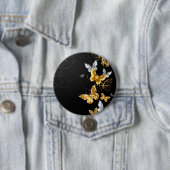 Badge Rond 7,6 Cm Papillons dorés et blancs (En situation)