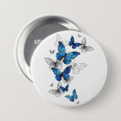 Badge Rond 7,6 Cm Papillons volants bleus Morpho (Devant & derrière)
