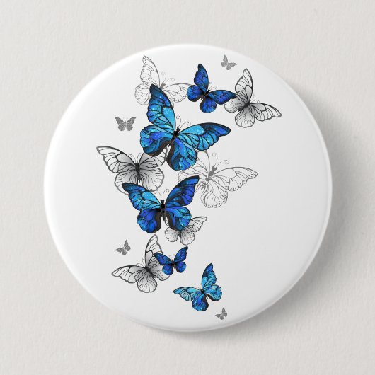 Badge Rond 7,6 Cm Papillons volants bleus Morpho (Devant)