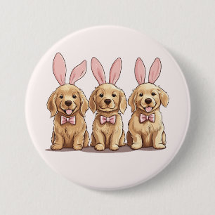 Badge Rond 7,6 Cm Pâques Golden Retriever Chiens Chiens Chiens Lapin
