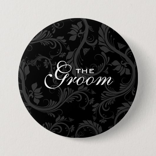 Badge Rond 7,6 Cm "Partie nuptiale" blanche noire florale (Devant)