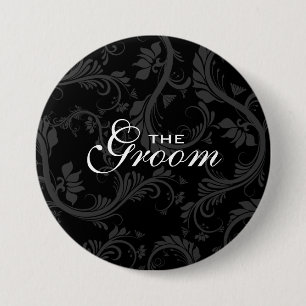 Badge Rond 7,6 Cm "Partie nuptiale" blanche noire florale