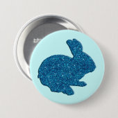 Badge Rond 7,6 Cm Parties scintillant Bleue Silhouette Bouton lapin (Devant & derrière)
