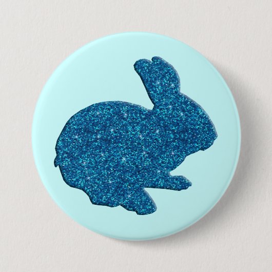 Badge Rond 7,6 Cm Parties scintillant Bleue Silhouette Bouton lapin (Devant)