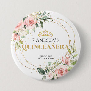 Badge Rond 7,6 Cm Parties scintillant d'or rustique rousse rose vert