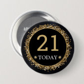 Badge Rond 7,6 Cm Parties scintillant Noir et Or Confetti Anniversai (Devant & derrière)