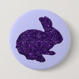 Badge Rond 7,6 Cm Parties scintillant violet Silhouette Bouton lapin