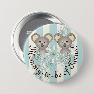 Badge Rond 7,6 Cm Pastel Blue Cute Baby Koala Maman-to-be de Twin Bo