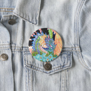Badge Rond 7,6 Cm Pastel Blue Rose Dragon