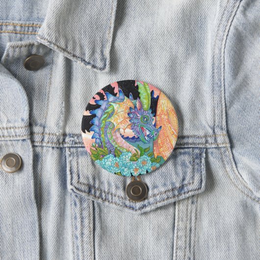 Badge Rond 7,6 Cm Pastel Blue Rose Dragon (En situation)