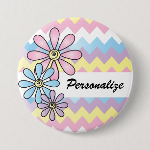 Badge Rond 7,6 Cm Pastel Chevron Floral   Nom do-it-yourself