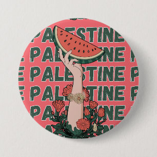 Badge Rond 7,6 Cm pastèque, fleurs et palestine Texte Répéter