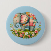 Badge Rond 7,6 Cm Patchwork Elephant Floral Meadow Charm (Devant)